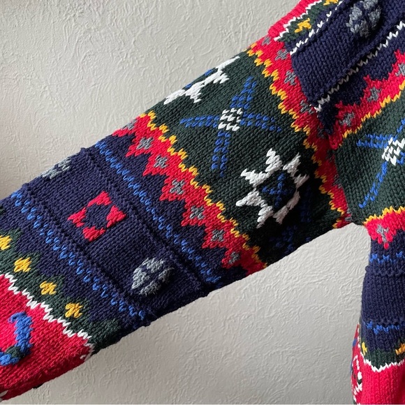 Vintage 90s hand knit colourful 100% cotton GAP crew neck sweater size large - Picture 10 of 14